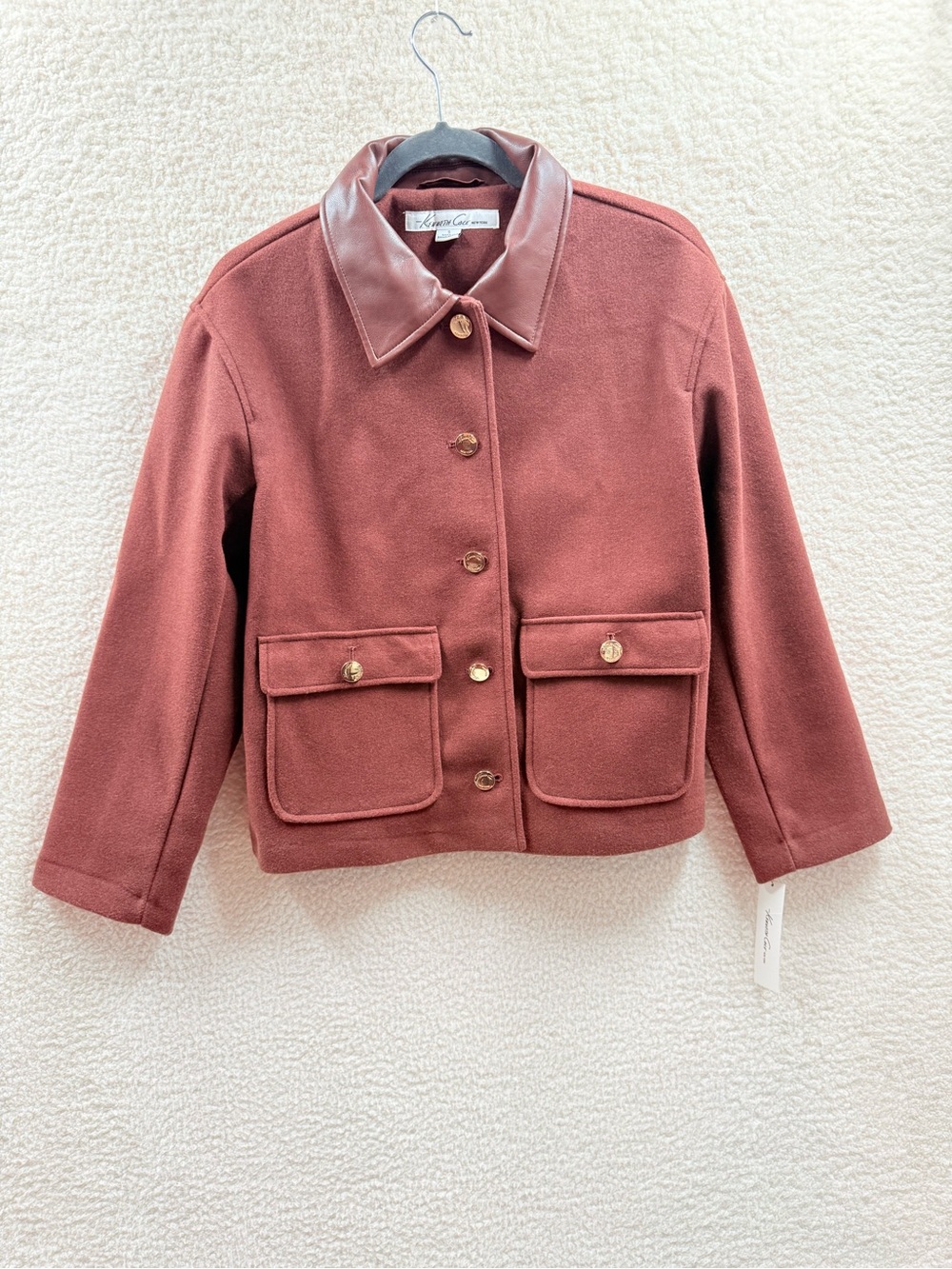 Kenneth Cole Women's Brown Stone Gold Button Fleece Jacket Size S